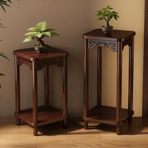 博古架实木中式茶室摆件展示架花台客厅落地式盆景花盆小型置物架