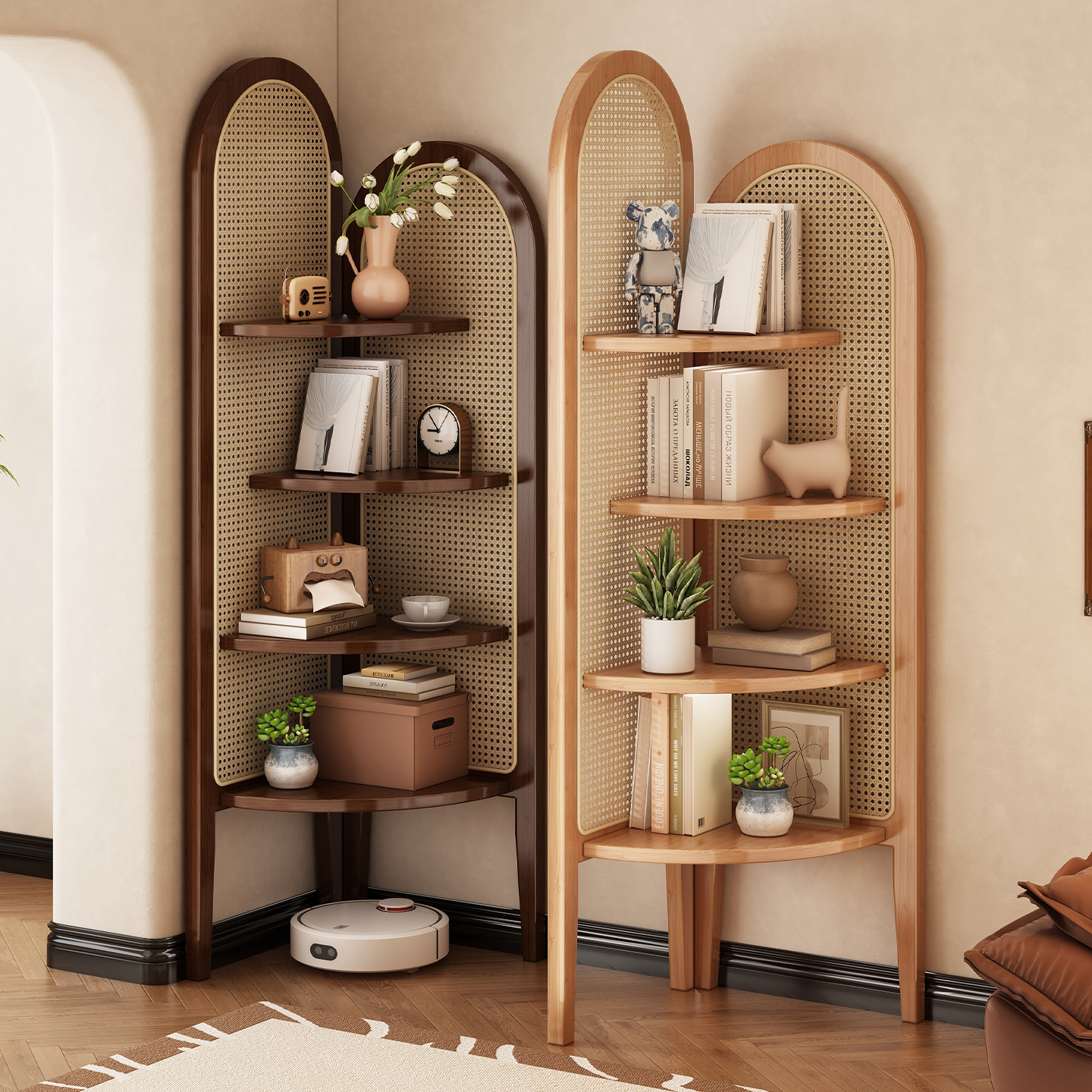 转角柜置物架墙角三角柜收纳柜拐角储物柜书柜一体靠墙沙发边柜子