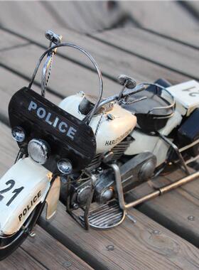 复古铁皮哈雷摩托车仿真模型家居装饰品创意摆件橱窗陈列摄影道具