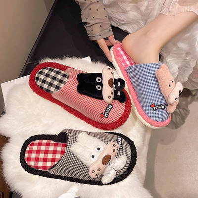 可爱卡通棉拖棉鞋保暖轻便女士雪地靴外穿拖鞋厚底防滑拖钱多多拖
