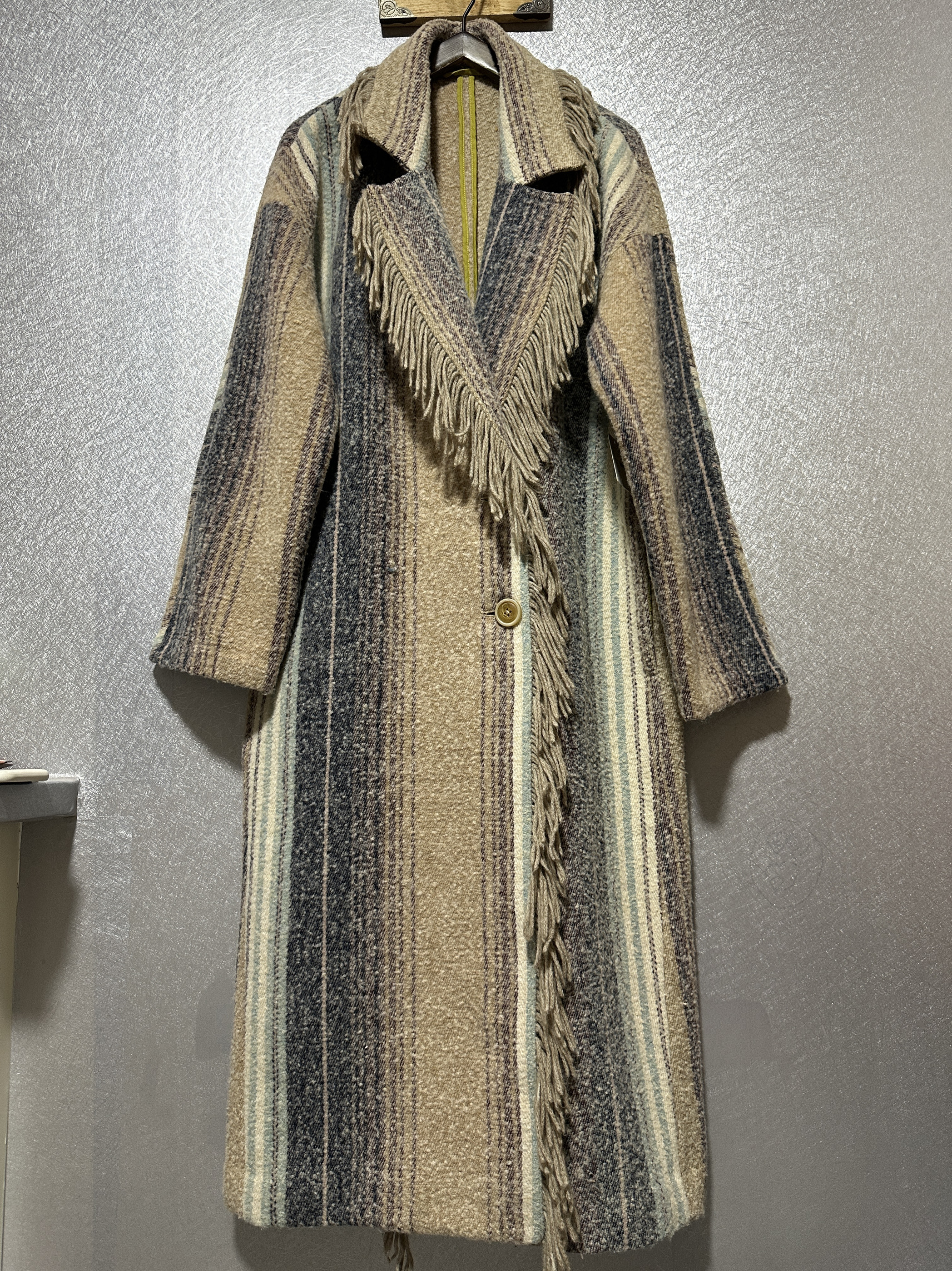 2025新款fp流苏帅气撞色大衣气质显高个性外套直条纹长款女装现货