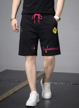 高端欧货休闲短裤男夏季新款潮牌轻奢印花裤子运动直筒男装五分裤