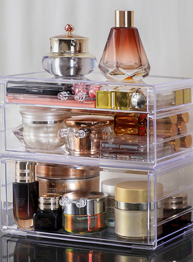 化妆品收纳盒桌面高级感抽屉式梳妆台口红盒香水面膜亚克力置物架