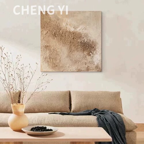 纯手绘油画侘寂风砂岩肌理画客厅抽象挂画玄关简约民宿方形装饰画