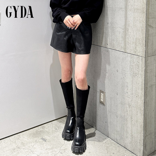 GYDA2024秋季新品高级简约纯欲风仿皮革松紧腰短裤女0724507840