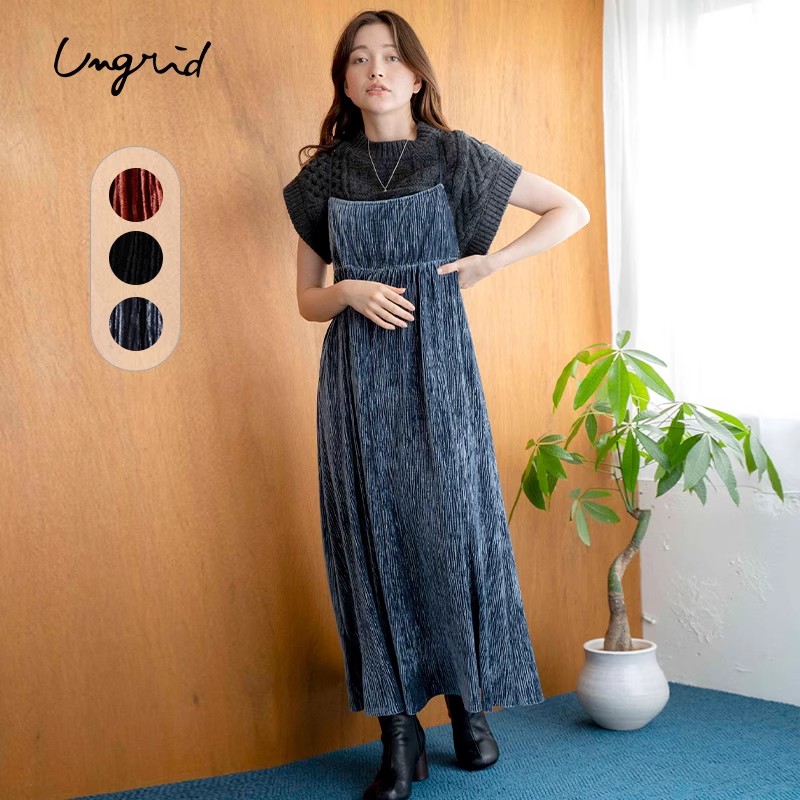 Ungrid秋季甜妹百搭高端设计感露背系绳丝绒吊带连衣裙1123503325
