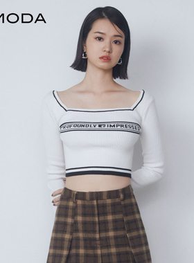 EMODA2024秋季新品气质感优雅方领罗纹针织短上衣女士0424526006