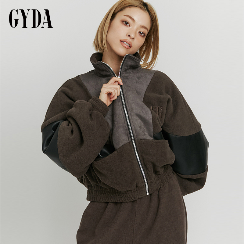 GYDA2024秋冬新品甜酷摇粒绒拼接仿皮革翻领夹克外套女0724601653
