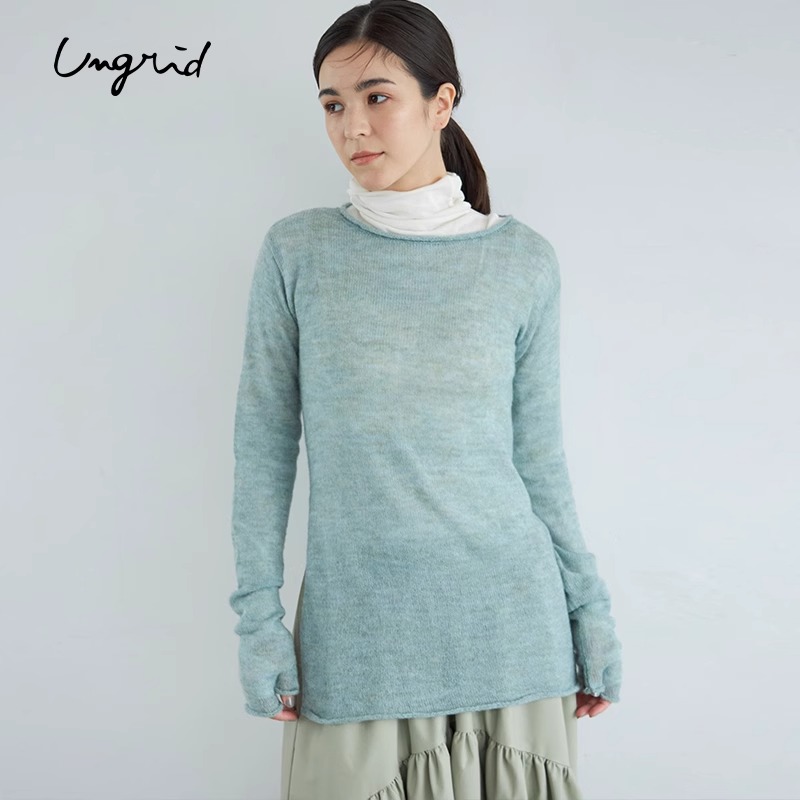 Ungrid日系套头毛衣秋季修身内搭马海毛混纺透视针织衫1123626138