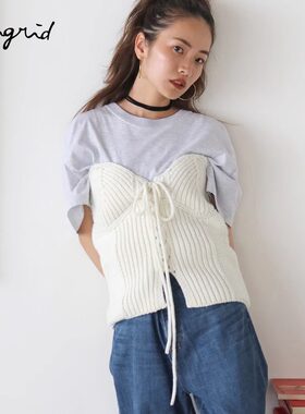 Ungrid秋季慵懒松弛感穿搭拼接紧身针织裹胸套头衫女1123526300