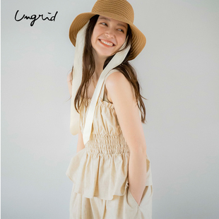 Ungrid夏季日系风木耳边收腰显瘦无袖棉麻吊带背心女款1124304456