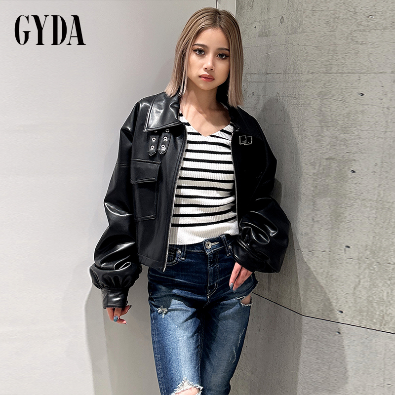 GYDA2024秋季新品极繁女士仿皮革立领刺绣宽松短款夹克0724501672