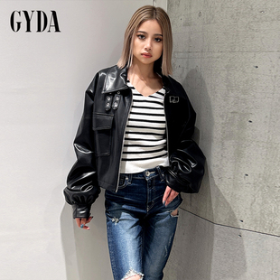 极繁女士仿皮革立领刺绣宽松短款 夹克0724501672 新品 GYDA2024秋季