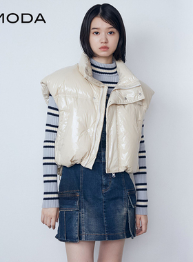 EMODA2024秋冬新品轻奢小众下摆抽绳光面短款羽绒背心0424501702
