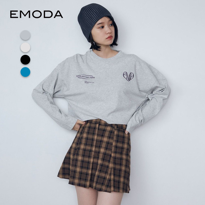 EMODA2024秋季新品气质LOGO刺绣割破设计短款长袖上衣0424527303