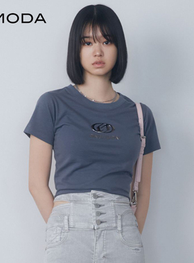 EMODA2024夏季新款日系显身材简约风垫肩正肩T恤上衣女0424327707