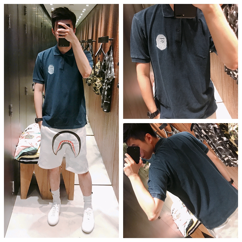 【海龟】香港代购IT BAPE 18夏男 胸口刺绣猿人标纯色翻领POLO衫