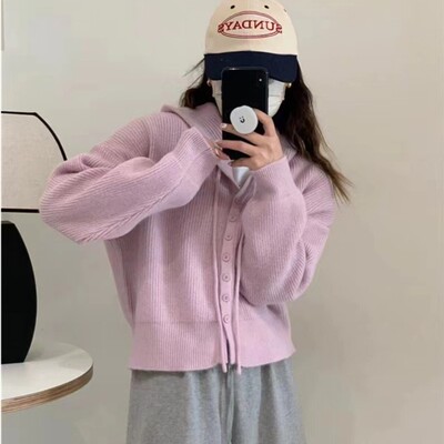 学院风针织开衫外套女春季高级感小个子气质学院风针织假两件毛衣