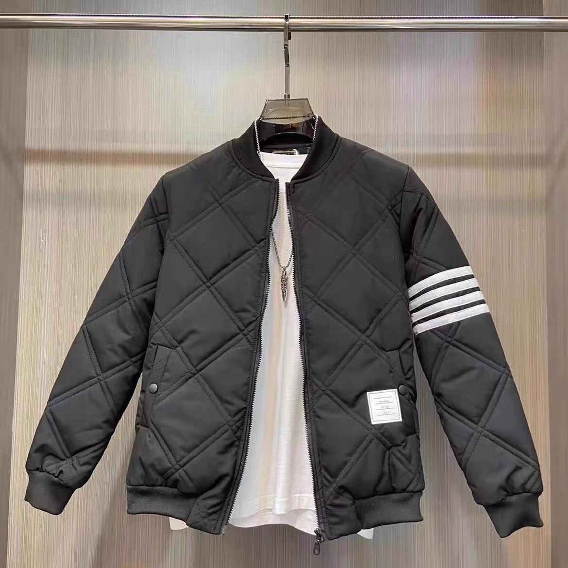 冬季新品加厚菱形格棒球领棉服外套修身男士休闲百搭网红同款棉衣