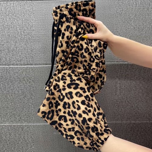 夏季薄款豹纹高腰显瘦哈伦九分裤