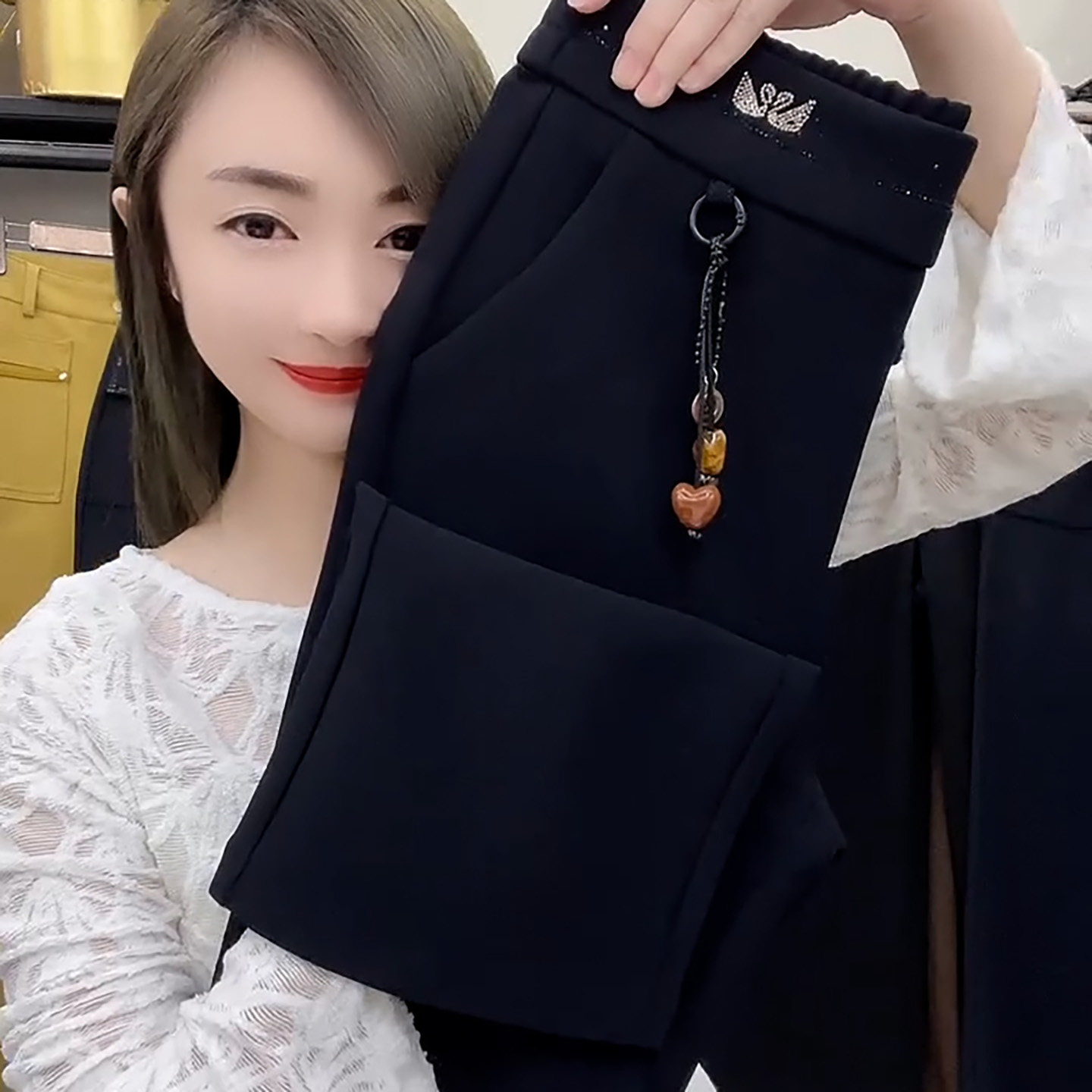 韩版黑色高腰钻石棉天鹅挂窄版阔腿裤女2026春季新款洋气宽松长裤,女装/女士精品,大码裤装,淘宝优惠券,粉丝福利购,淘宝优惠卷