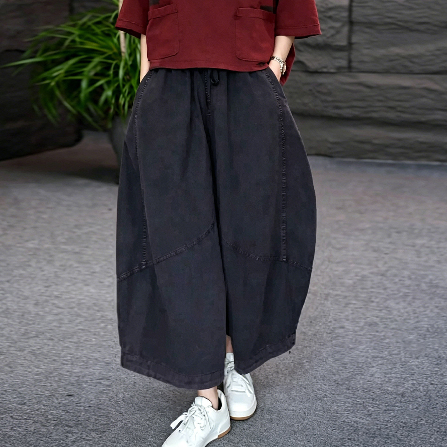 韩版黑色高腰宽松轻薄复古阔腿裤女2026夏季小个子简约大方九分裤
