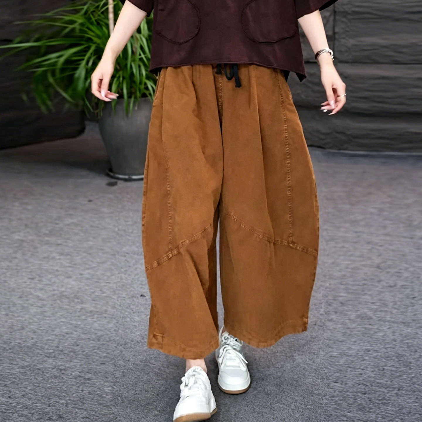 韩版中年妈妈高腰轻薄透气休闲阔腿裤女2026夏季文艺风洋气九分裤