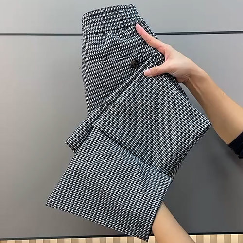 黑色格子千鸟格九分毛呢小脚裤
