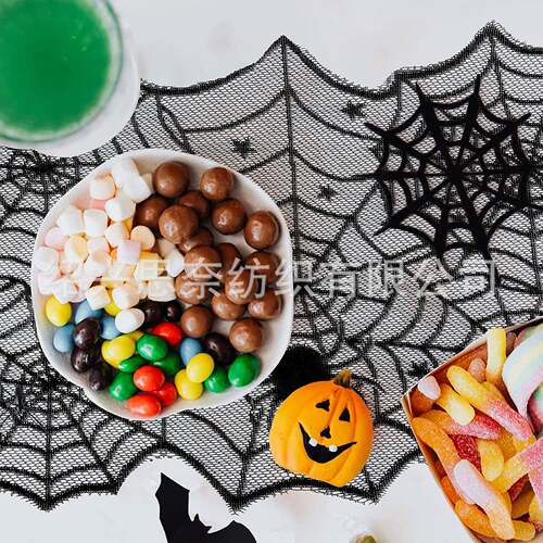 Black Halloween Spiderweb Table Runner Round Cover Placemat