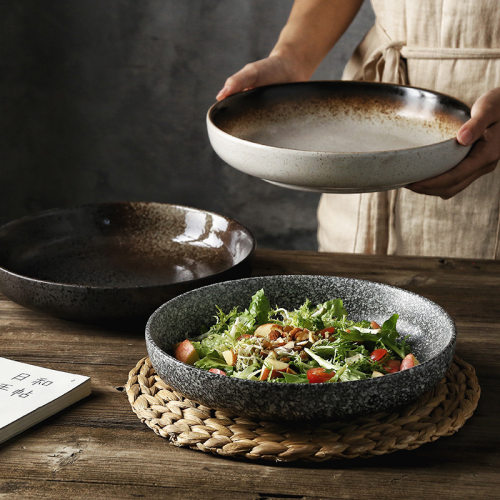 Japanese Round Deep Ceramic Plate 8 10 Inch Salad Dinner