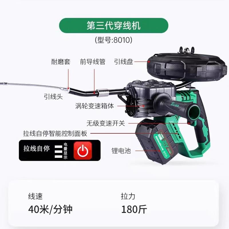 新款锐霸穿线机8010无刷第三代锂电穿线器电工全自动引线器电包邮