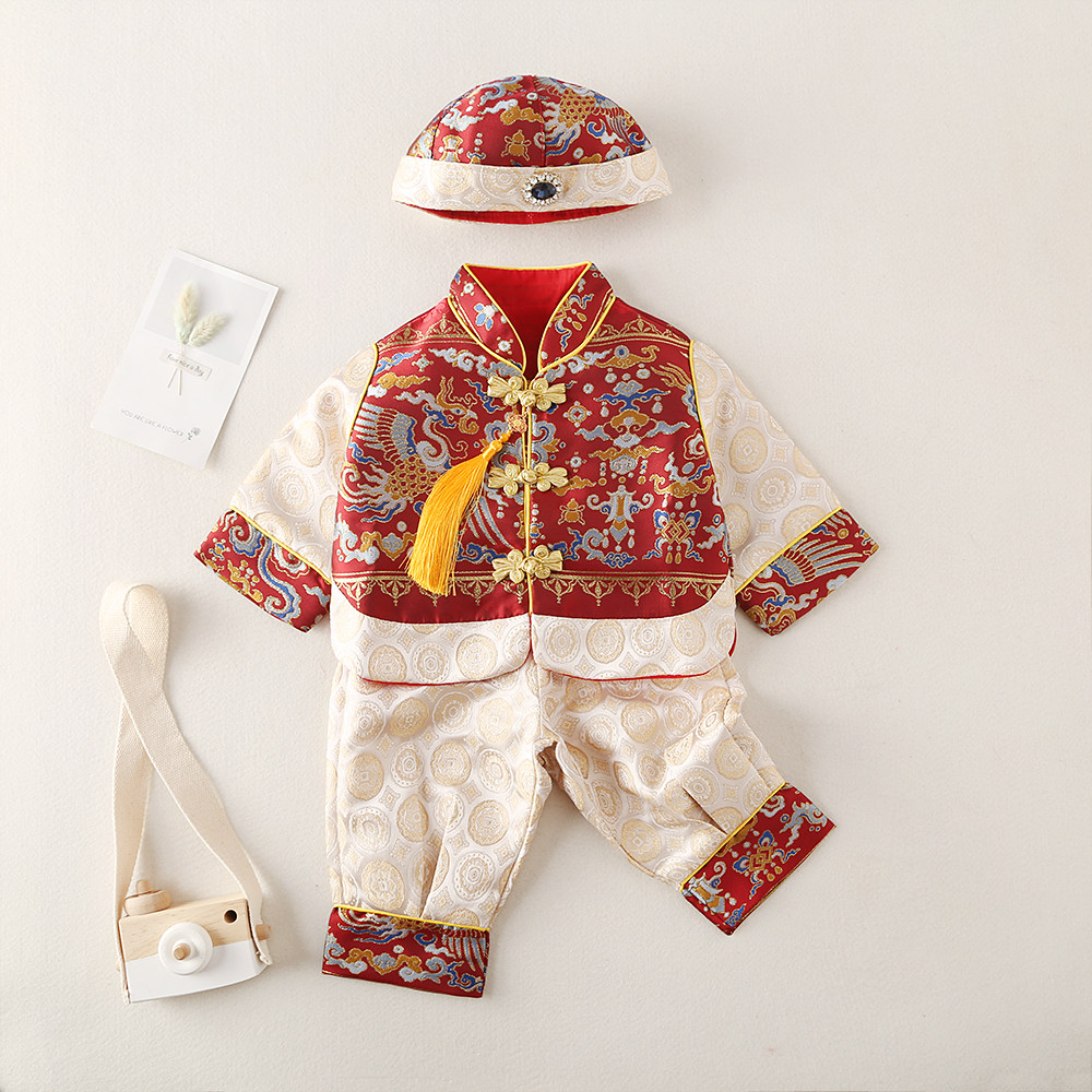 周岁礼服男宝宝生日宴喜庆唐装新中式少爷服一岁抓周生日套装