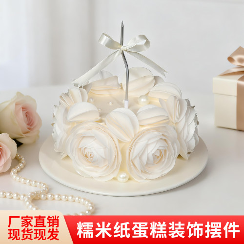 糯米纸手捧花蛋糕装饰成品