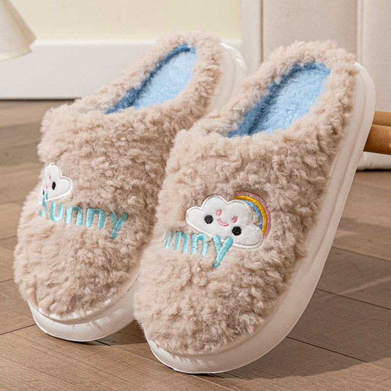 秋冬季新款月子棉拖鞋女毛毛绒情侣家居家用厚软底保暖防滑外穿男