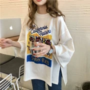 Thời trang xuân hè 2019 mới của nữ sinh viên Hàn Quốc áo thun trắng mỏng tay dài cổ tròn - Áo phông