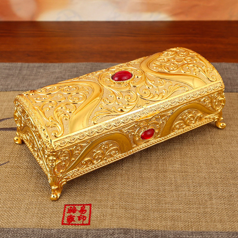 欧式镶钻首饰盒红宝石项链耳环收纳盒复古创意金属珠宝戒指盒子,收纳整理,首饰盒,淘宝优惠券,粉丝福利购,淘宝优惠卷