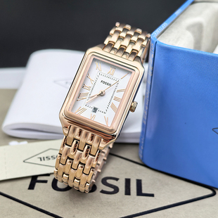 FOSSIL手表方形不锈钢简约休闲时尚日历石英表防水女表ES5271