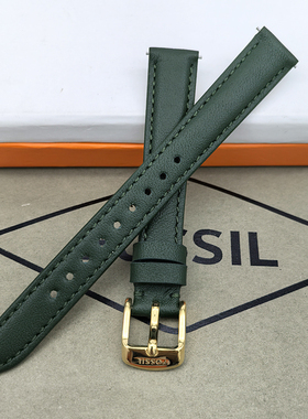 FOSSIL真皮表带绿色金扣14MM通用快拆适合FS5239女士手表配件