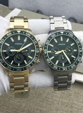 新现货FOSSIL手表不锈钢星期日历水鬼绿系列石英男表BQ2493BQ2492
