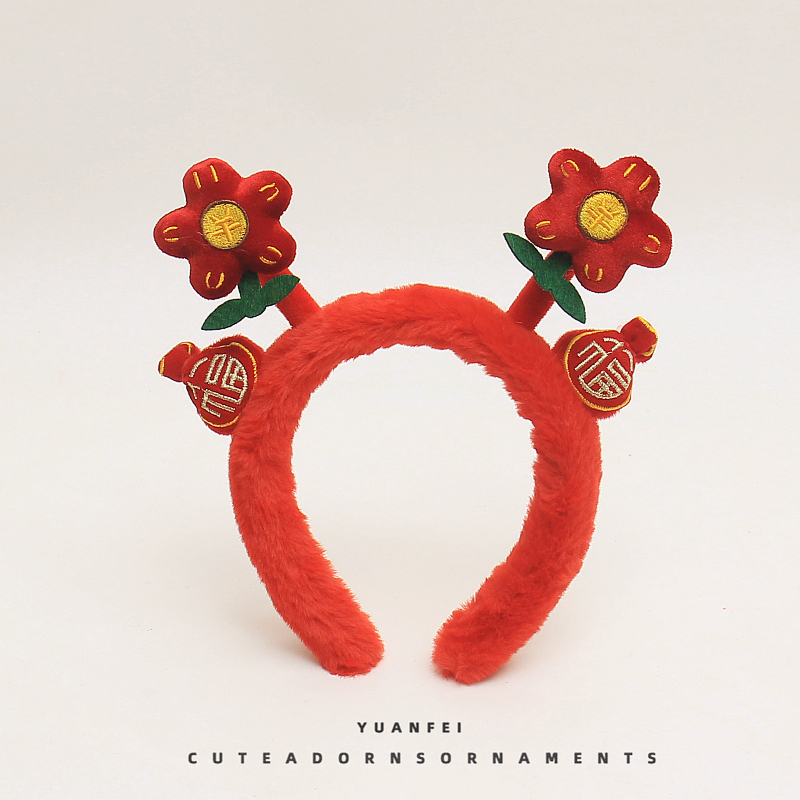 新年红色花朵发箍节日拍照发卡