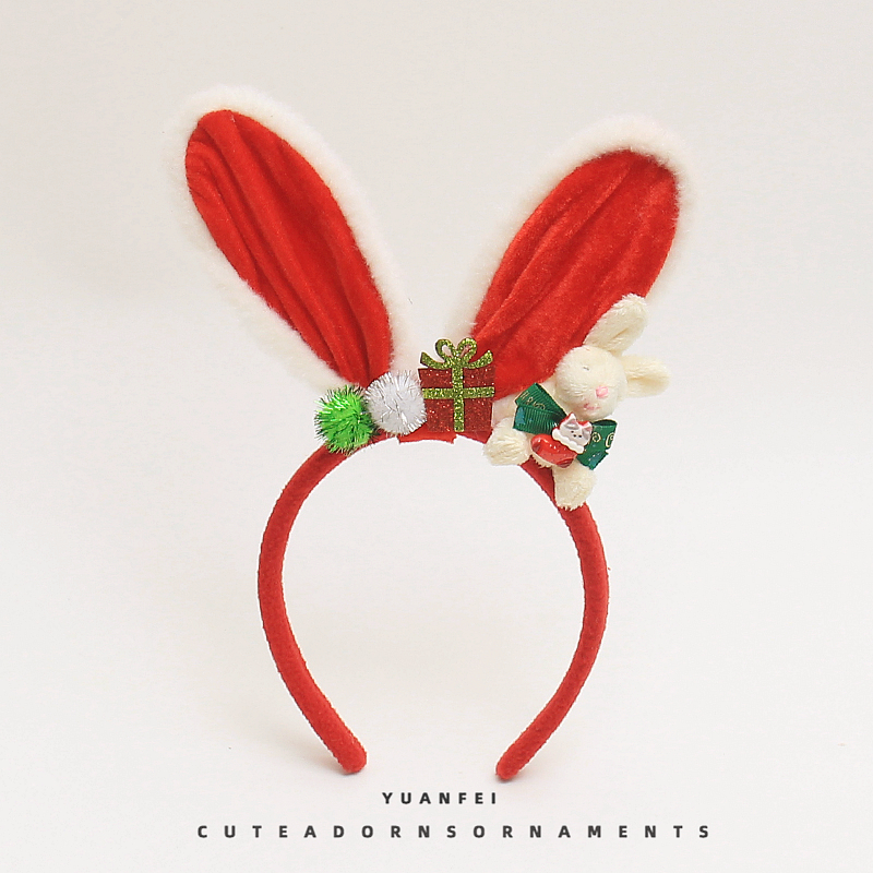 可爱红色兔耳朵发箍新年蝴蝶结发卡节日拍照装扮头饰卡通卖萌头箍