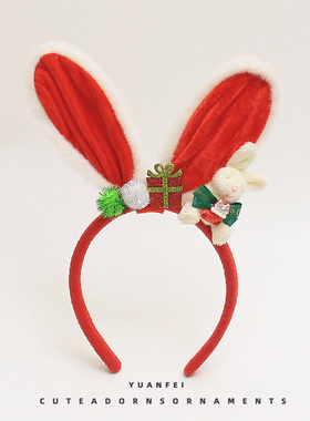 可爱红色兔耳朵发箍新年蝴蝶结发卡节日拍照装扮头饰卡通卖萌头箍
