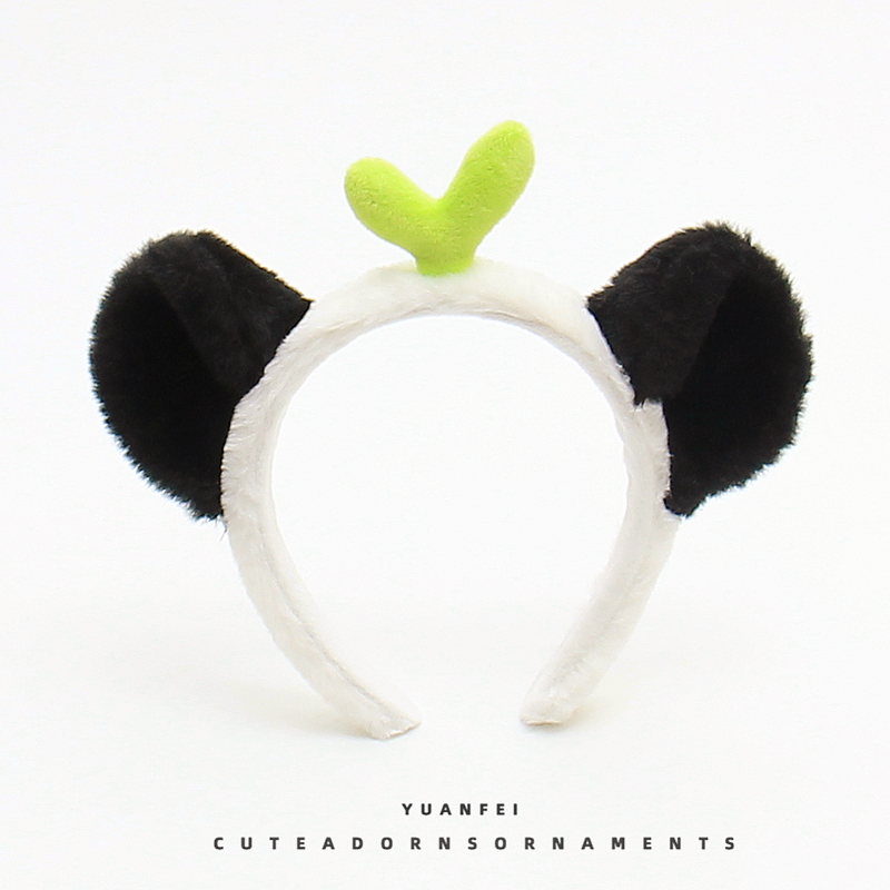 可爱熊猫耳朵发箍毛绒超萌表演拍照发卡搞怪豆芽卡通头饰甜美头箍