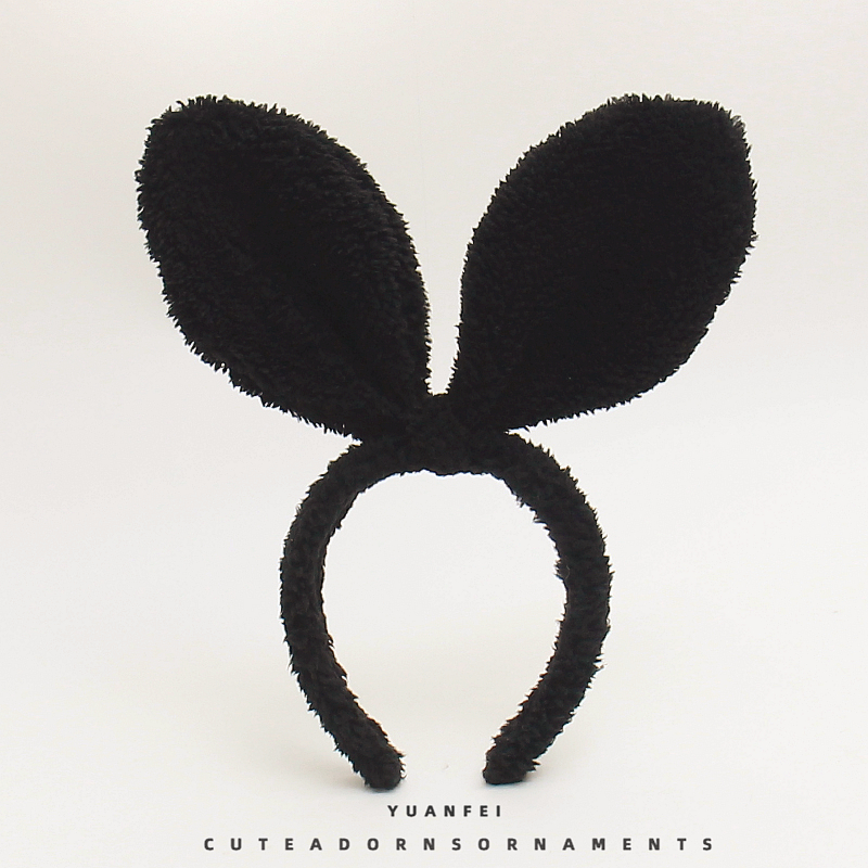 夸张黑色大兔耳朵发箍网红少女拍照发卡可爱毛绒卡通头饰搞怪头箍