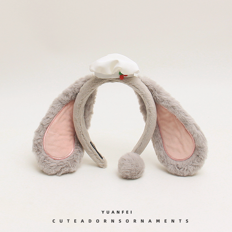 创意趴垂兔耳朵发箍可爱趣味毛绒卡通头饰女卖萌拍照发卡搞怪头箍