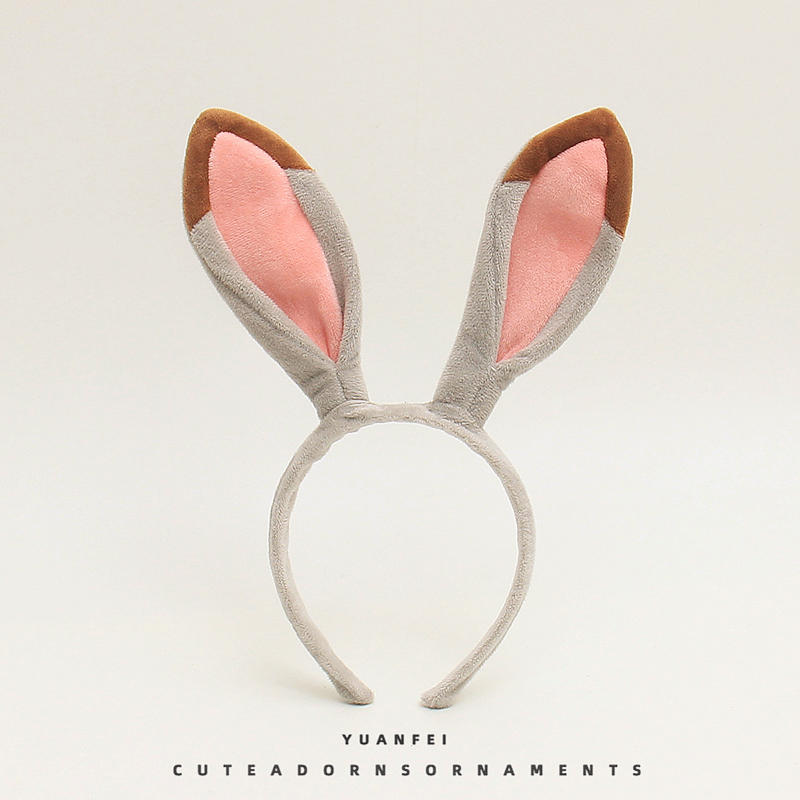 可爱灰兔耳朵发箍创意萌趣卡通头饰节日卖萌表演拍照发卡搞怪头箍