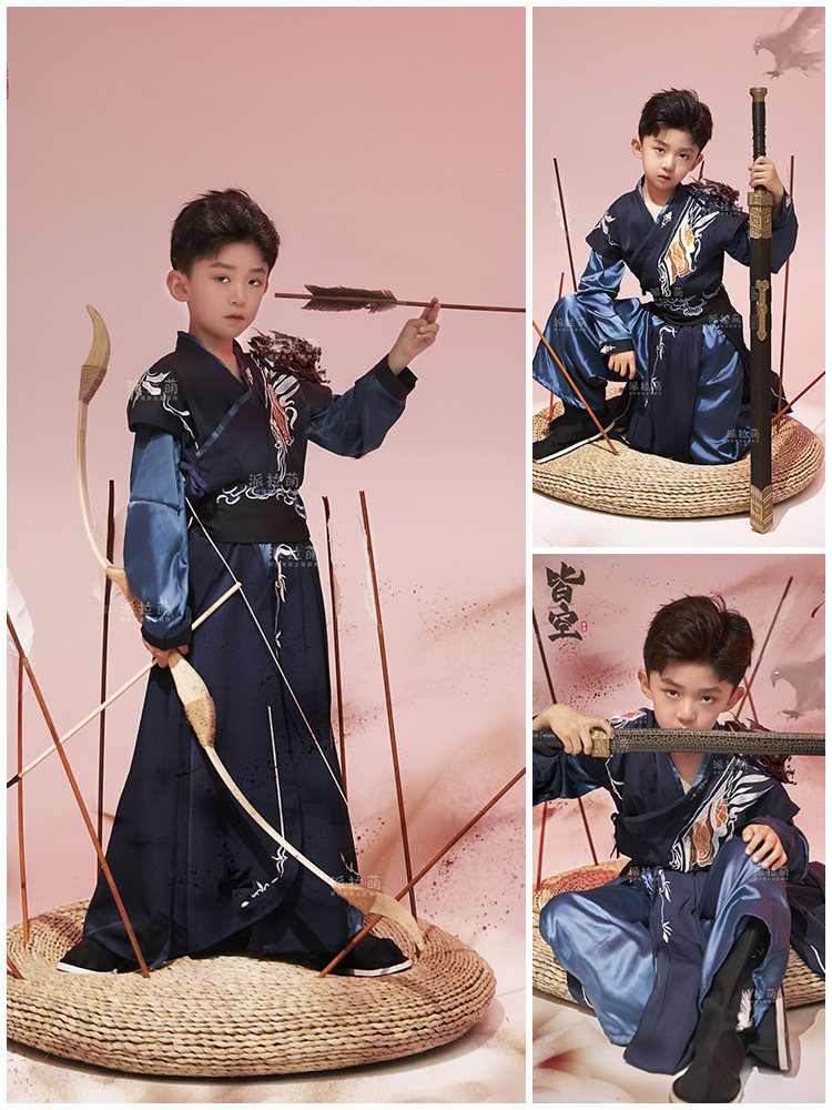 儿童摄影服装帅气男童演出服弓箭道具古风江湖侠客影楼写真艺术照
