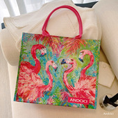 ANDCICI@火烈鸟油画 大容量防水单肩包手提袋旅行游泳购物收纳包