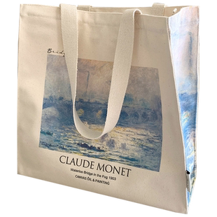 ANDCICI@莫奈《滑铁卢大桥》油画帆布包上班通勤包书包手提单肩包