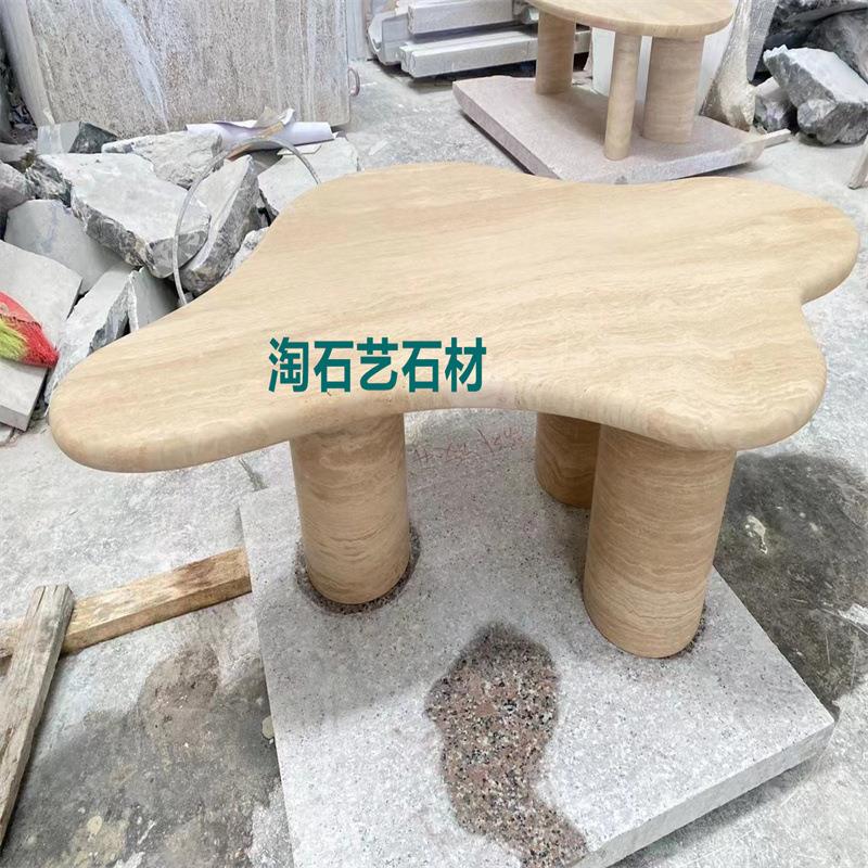 时尚米黄洞石餐桌设计定装异型家装别墅天然大理石背景墙爱马灰地